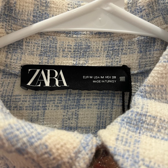 Zara NEW Textured Blue Gingham Blazer Jacket Sz Medium - Picture 6 of 10